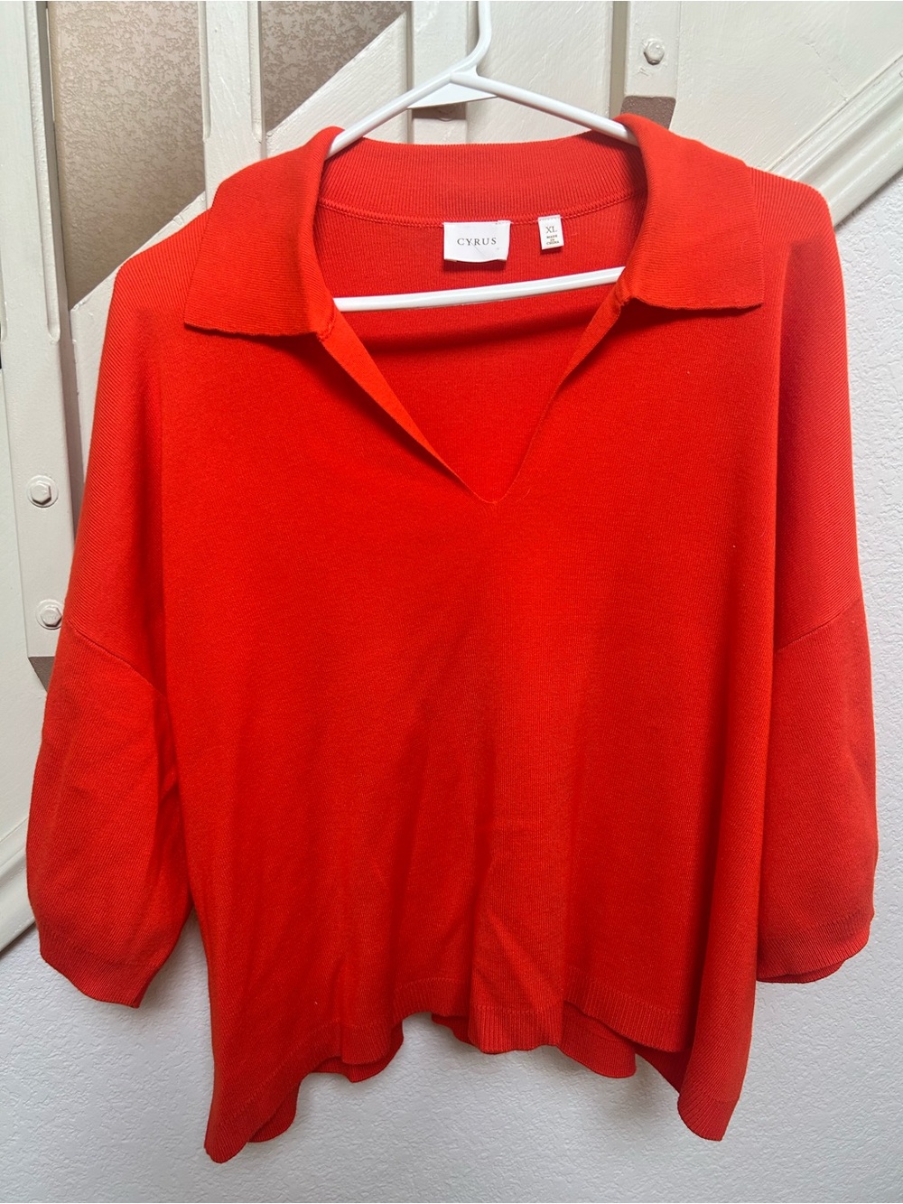 Cyrus V-Neck Collared Sweater in Red